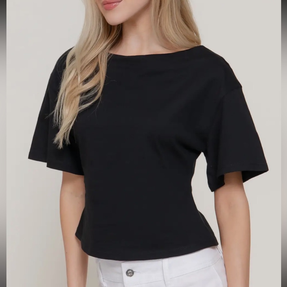 Black Short Sleeve Boatneck Tee